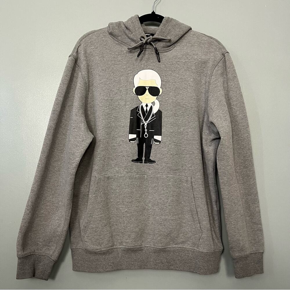 Karl Lagerfeld Paris Cartoon Pullover Graphic Hoodie Gray Men’s Size M
